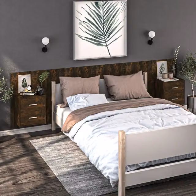 Set di 2 Comodini a Muro Design Mania in Legno Rovere Fumo Marrone