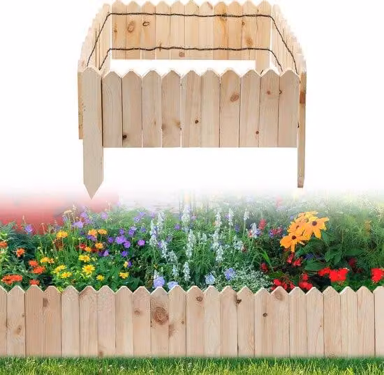 Recinzione flessibile - 600 x 20 cm. Recinzione in legno di pino - Stile decorativo per il giardino - Colore giallo naturale - Recinzione flessibile per giardino e paesaggio - 1,8 m x 20 cm