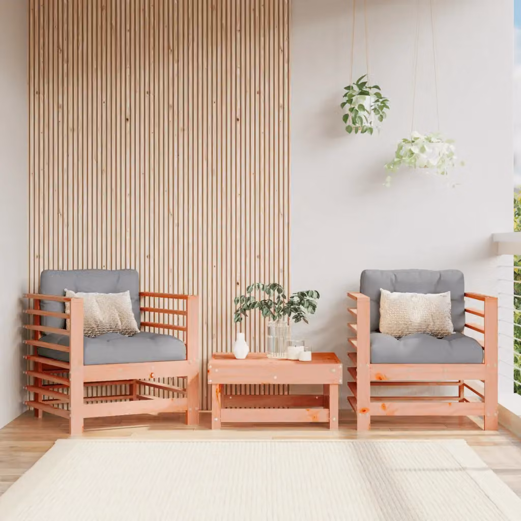 Set di 2 sedie da giardino vidaXL in legno massello di Douglas con cuscini, marrone e grigio – 1