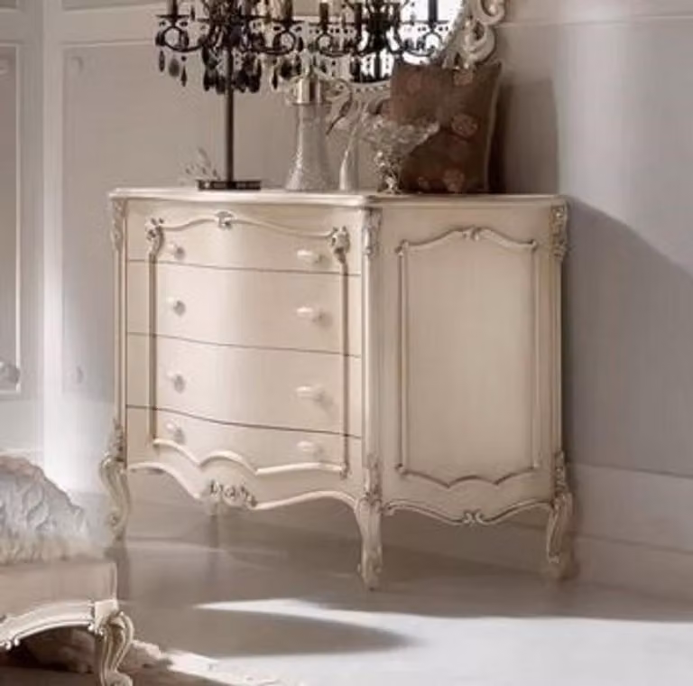 Casa Padrino cassettiera barocca crema/argento - Cassettiera artigianale in legno massiccio con 4 cassetti - Mobili barocchi di alta qualità - Qualità lussuosa - Italy