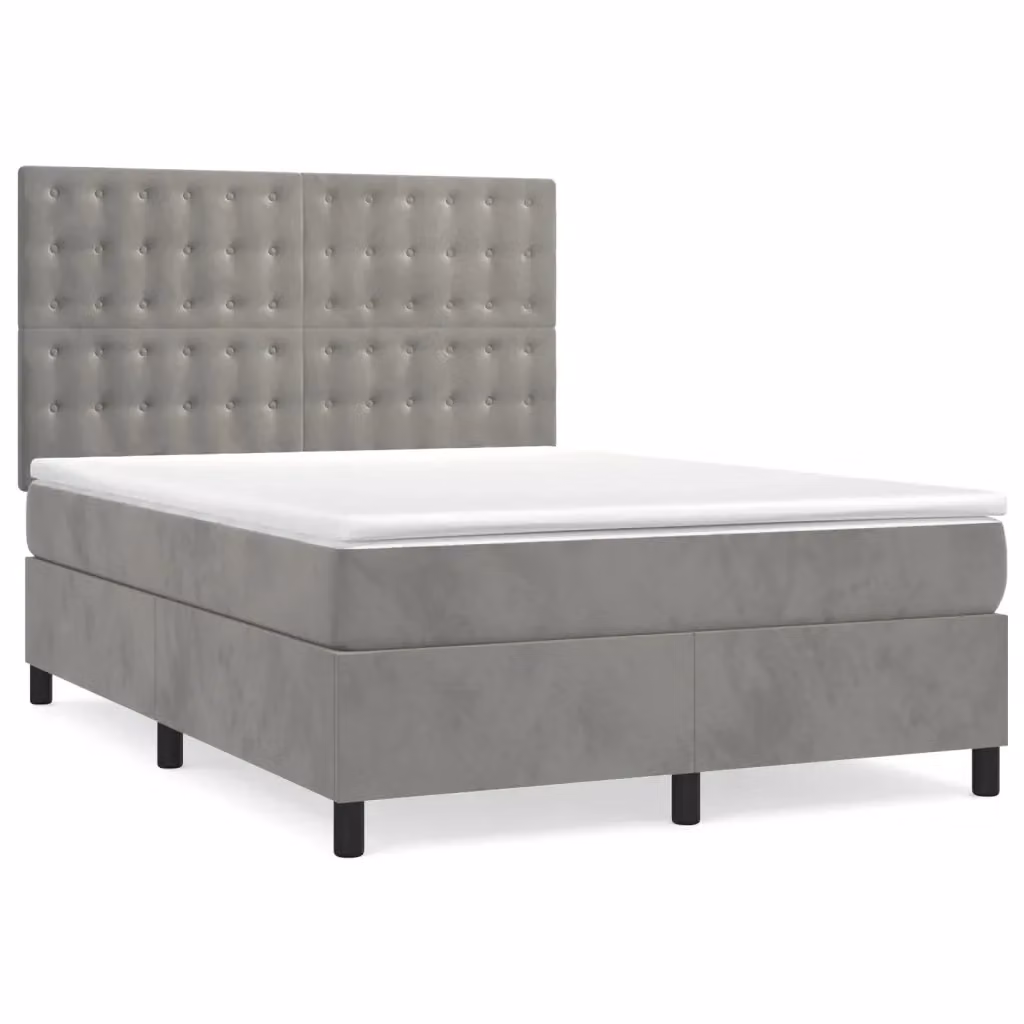 Letto Ibrido con Giroletto a Molle e Materasso vidaXL in Velluto Grigio Chiaro e Bianco L/P/H: 203 x 144 x 128 cm – 2