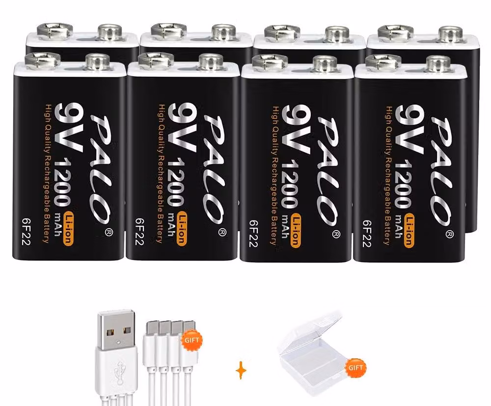 Batterie ricaricabili, 9V, capacità 1200mAh, confezione da 8 batterie, confezione da 8 batterie