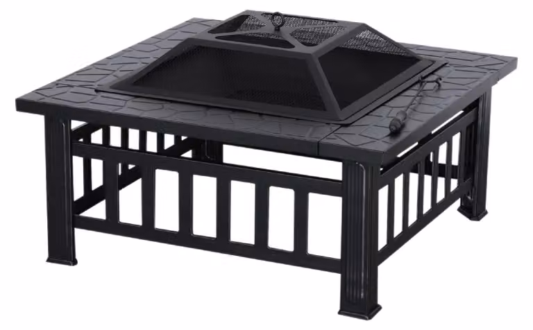 Braciere con griglia - 81x81x44,5 cm - Acciaio legato - Nero