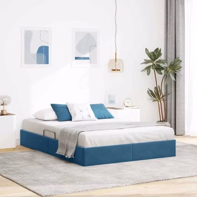Letto ottomano con archiviazione Blu Scuro 140 x 200 cm Velluto 3442890