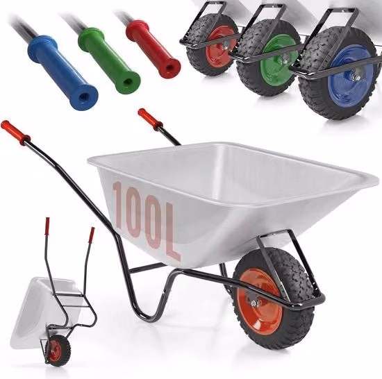 Carrello di Trasporto Stabile con Gomme Aria e Funzione di Levata con Capacità di 100 Litri fino a 210 kg per Giardino e Trasporto