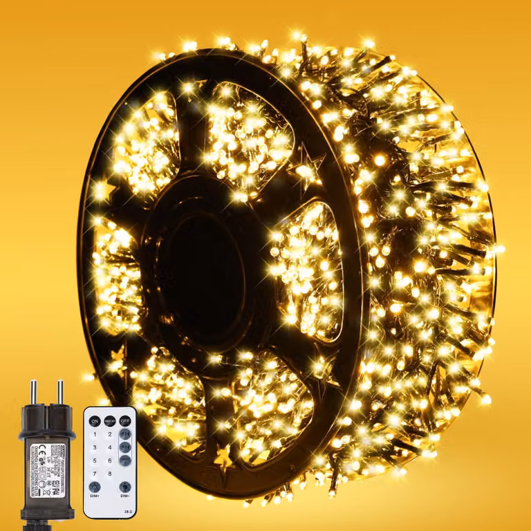 Catena luminosa da 20 metri, 1000 LED, luce calda, filo di rame