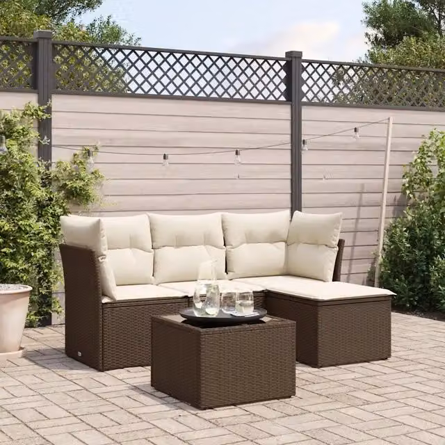 Set Divano da Giardino 5 pz con Cuscini Marrone in Polyrattan 3217553