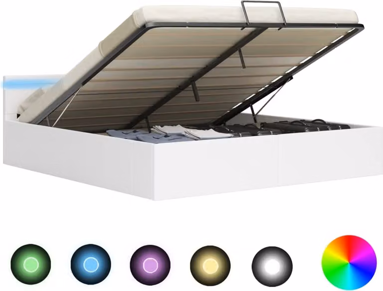 Giroletto Contenitore Idraulico LED Bianco Pelle finta 160x200cm