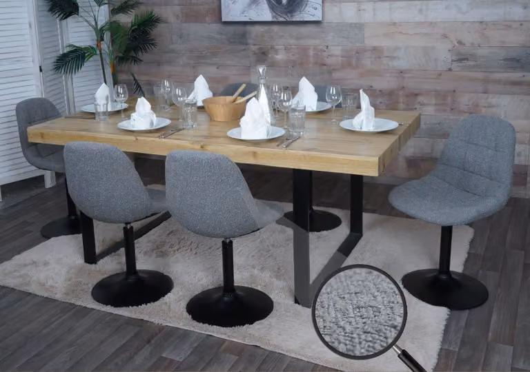 Set da 6 sedie da sala da pranzo MCW-A60, sedie da cucina, sedie girevoli, acciaio MVG, tessuto bouclé (450 g/m²) ~ grigio scuro