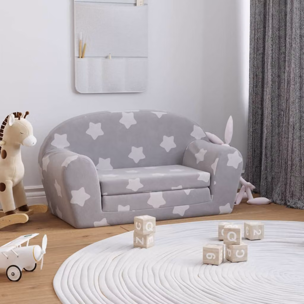 vidaXL Divano Letto per Bambini a 2 Posti Grigio con Motivo Geometrico