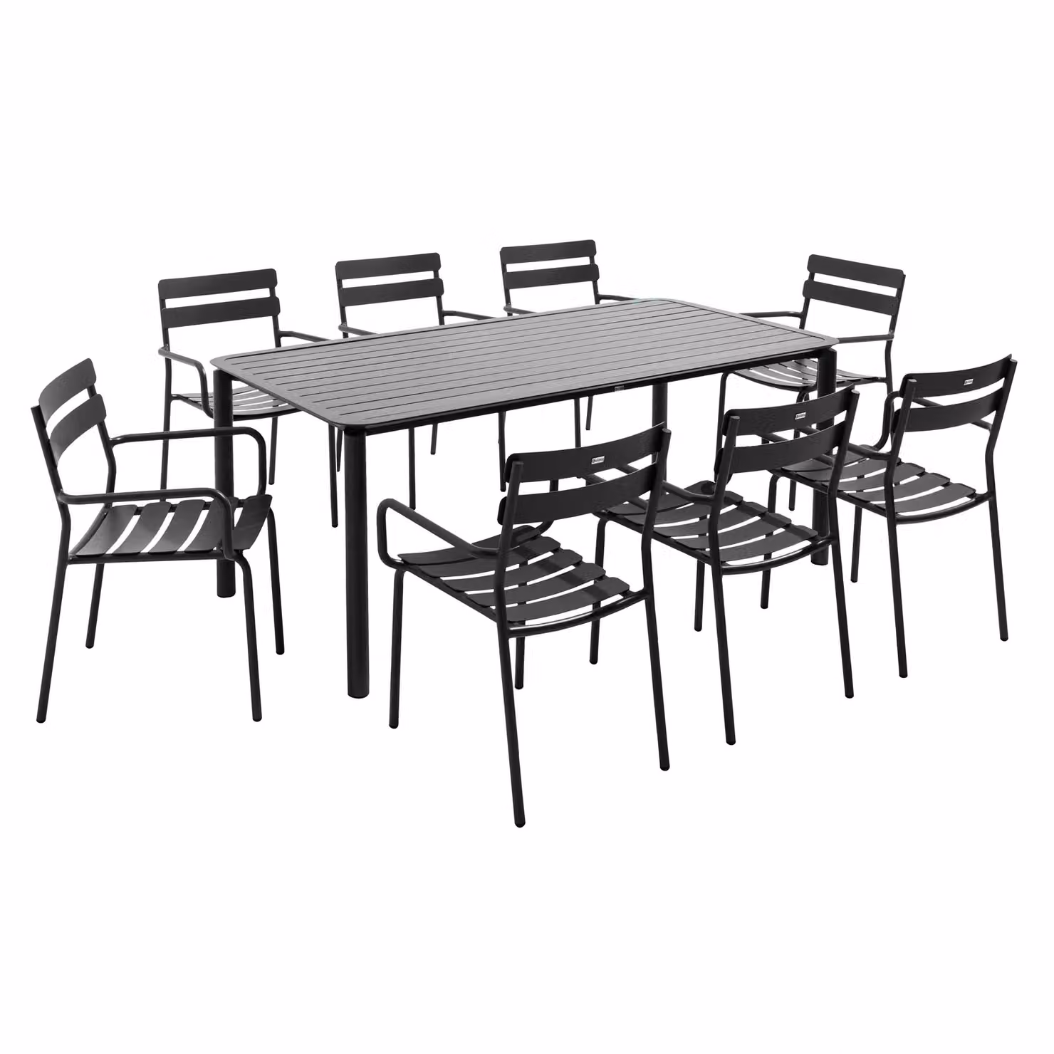 Tavolo da patio quadrato (185 x 92 cm) e 8 poltrone nere - Oviala Almada