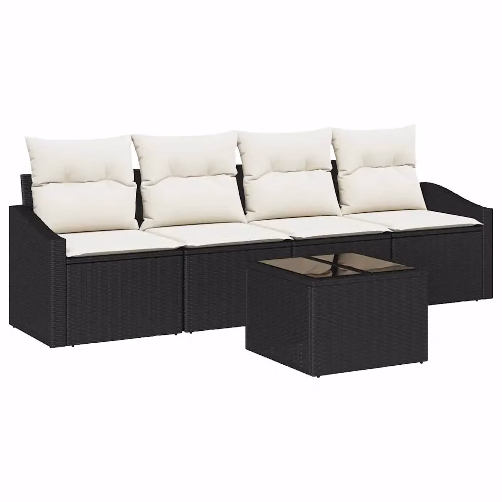 Set di divani da giardino vidaXL in rattan con cuscini nero e beige – 2