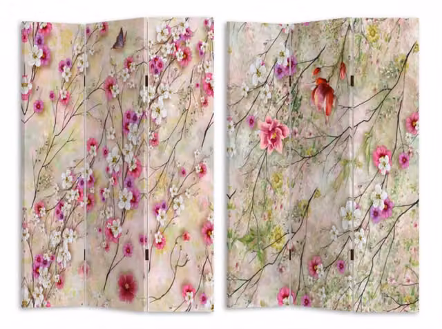 Paravento a 3 ante VACCHETTI con stampa floreale beige e multicolore, L: 120,6 cm, P: 2,5 cm, H: 180 cm