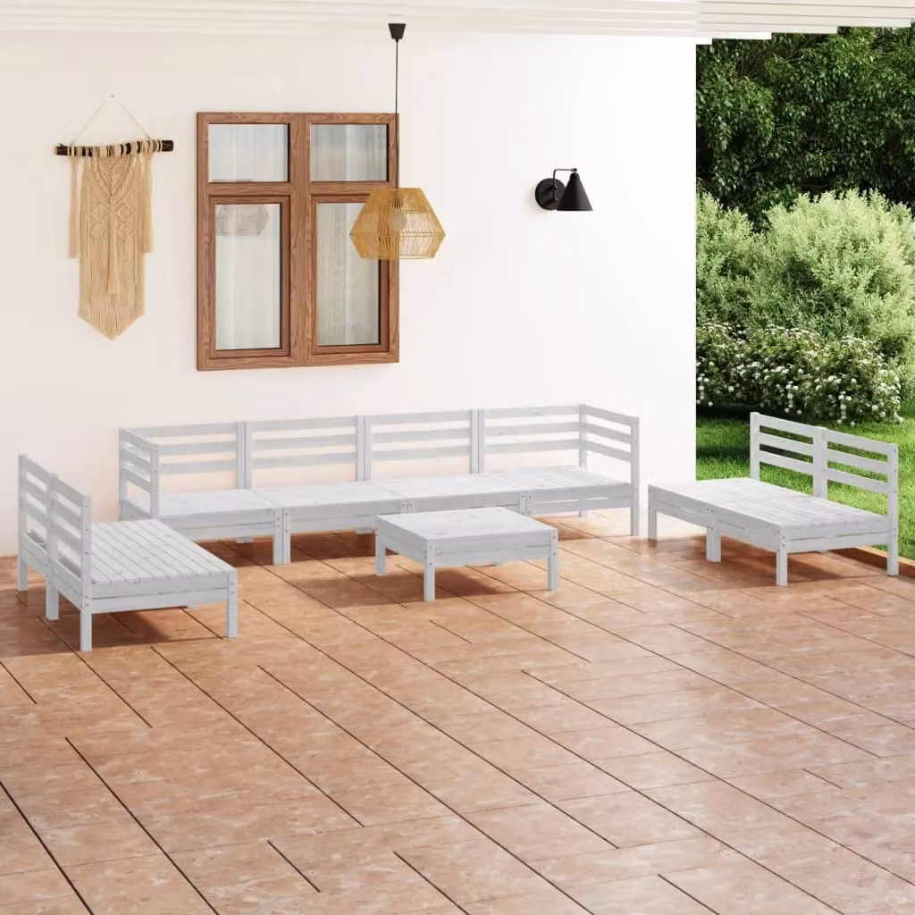 The Living Store Set salotto da giardino 9 pezzi in legno di pino massiccio bianco