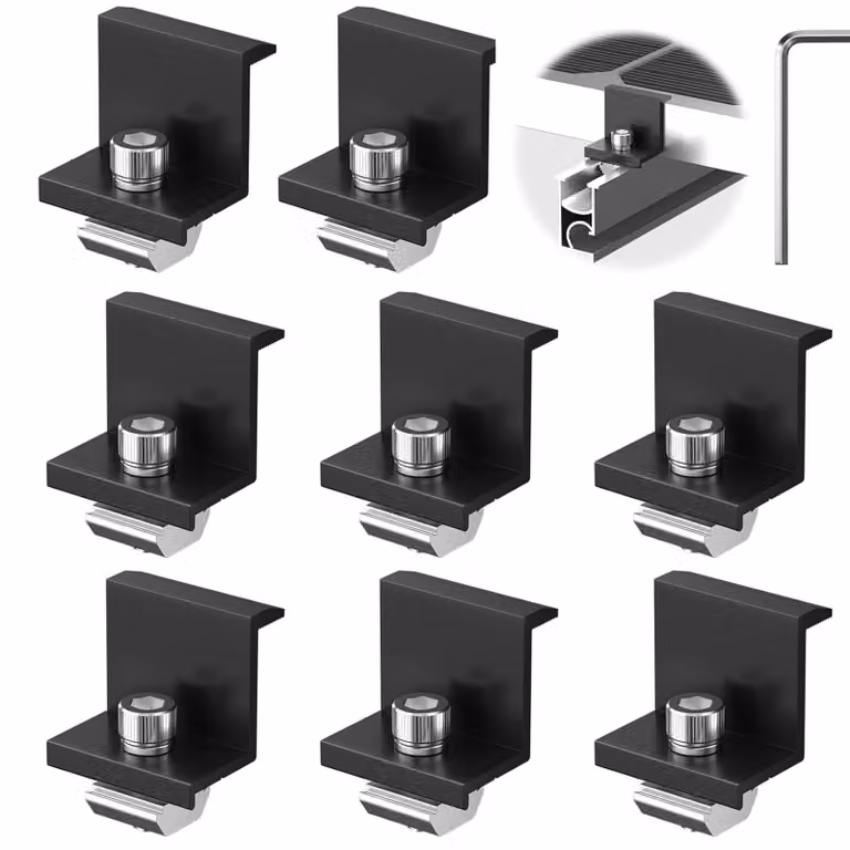 8 supporti per moduli solari - Morsetti terminali fotovoltaici da 30 mm - Neri