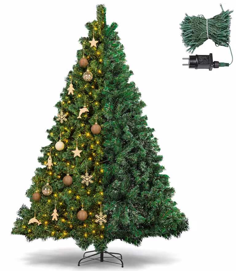 Albero di Natale Ikodm, 120 cm, abete artificiale con 150 LED, 340 punte, albero di plastica con 8 modalità di illuminazione e supporto in metallo