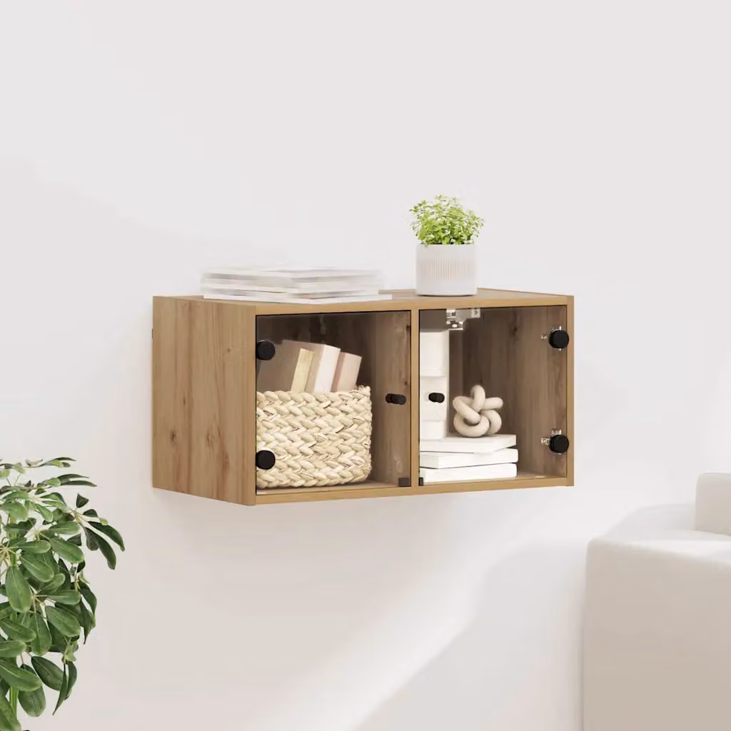 Armadietto a muro moderno vidaXL in legno e vetro con ante in vetro, colore marrone, L: 68 cm, P: 37 cm, H: 35 cm