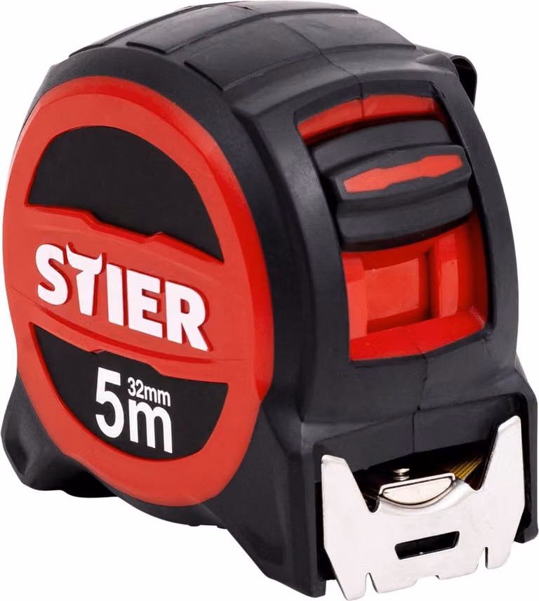 Metro a nastro STIER Premium, 5 m x 32 mm, con magnete e gancio in acciaio inossidabile per una presa sicura, con clip da cintura