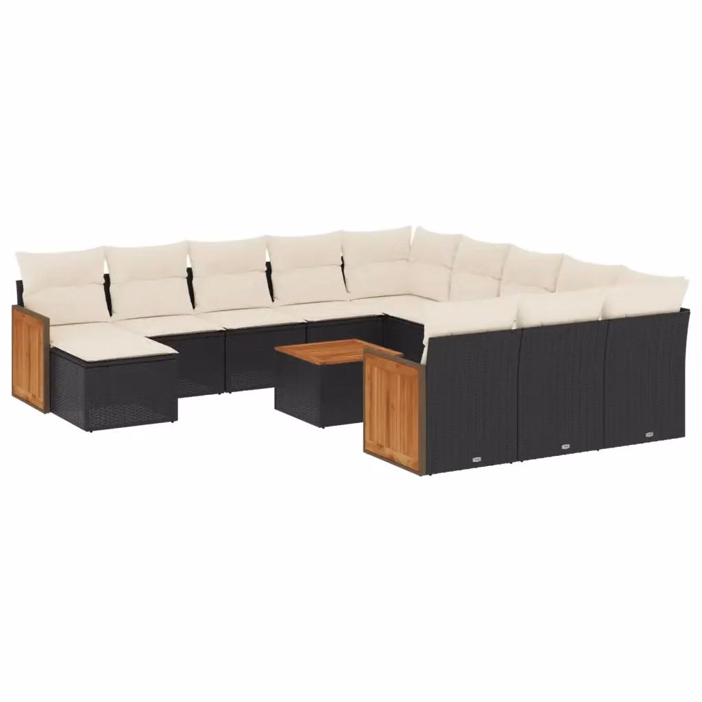 Set di divani da giardino vidaXL 13 pezzi in polyrattan nero con cuscini e tavolino da esterno – 2