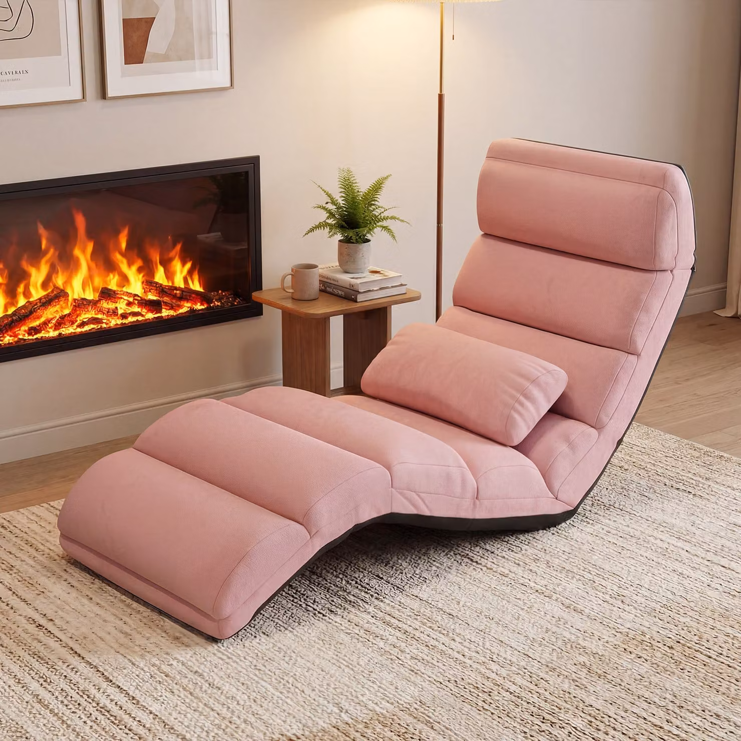 Poltrona pieghevole da terra Costway in microfibra rosa, divano imbottito regolabile in 5 posizioni per il relax