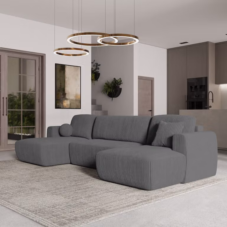 Divano angolare SENTUM P di Masseno con funzione letto a U, divano con box letto, divano da salotto, divano, divano, divano letto, set di divani - grigio, POSO 60