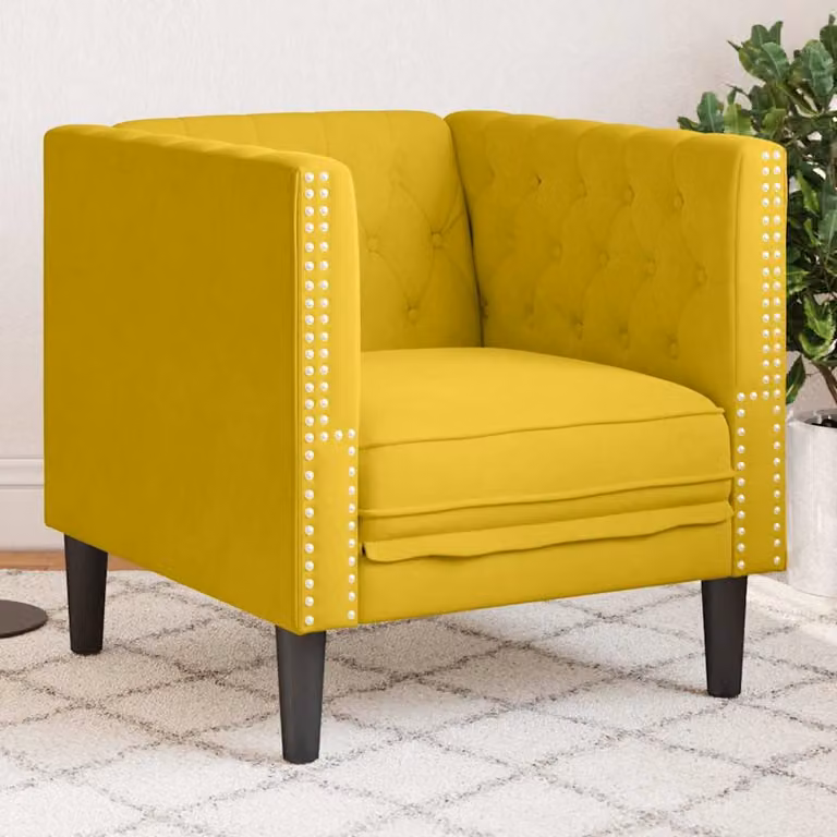 Poltrona Chesterfield vidaXL in Velluto Giallo con Braccioli