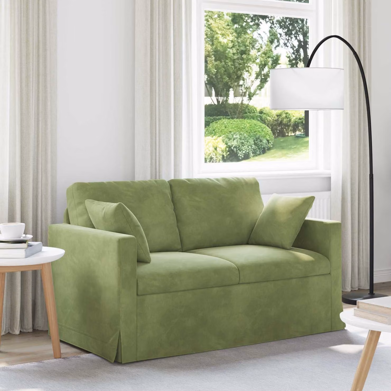 vidaXL Divano Moderno in Velluto Verde con Cuscini e Coperture Rimovibili L: 138 cm, P: 78 cm, H: 80 cm – 1