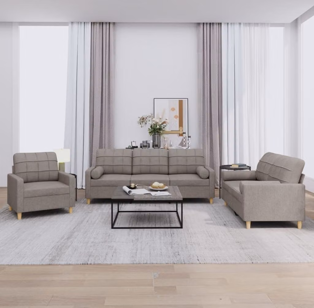 Maison Exclusive - Set divano a 3 pezzi con cuscini in tessuto color taupe