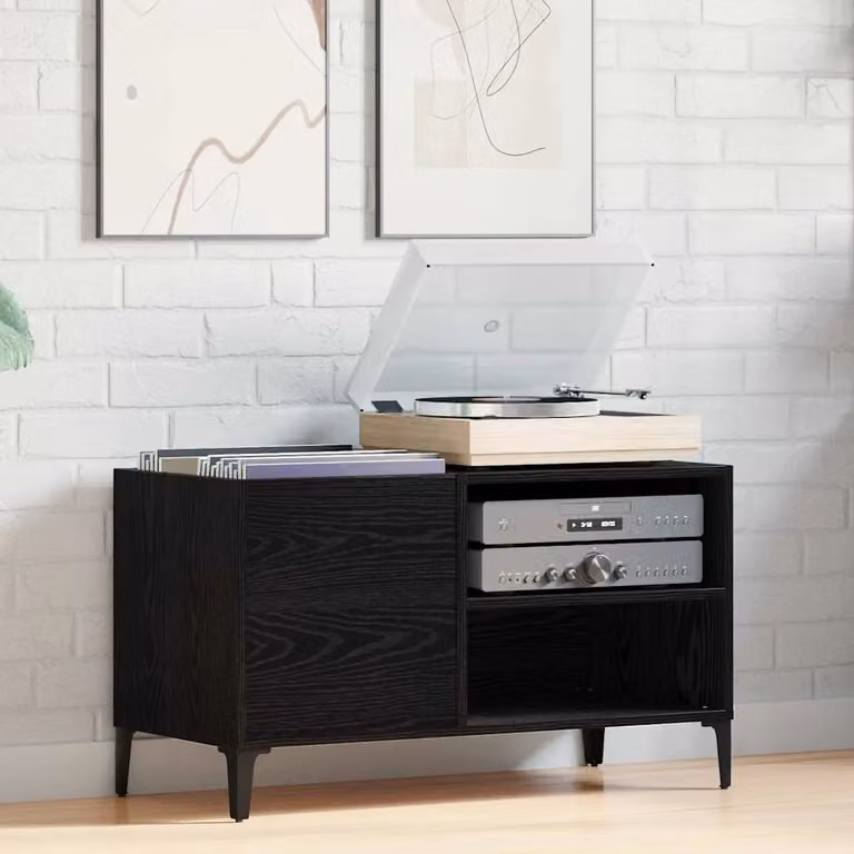 vidaXL Mobile porta vinili Rovere Nero L: 84,5 cm, P: 38 cm, H: 48 cm