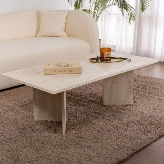 DMORA Tavolino da Salotto Rettangolare Moderno in Marmo Bianco L: 60 cm, P: 40 cm, H: 14,5 cm – 1
