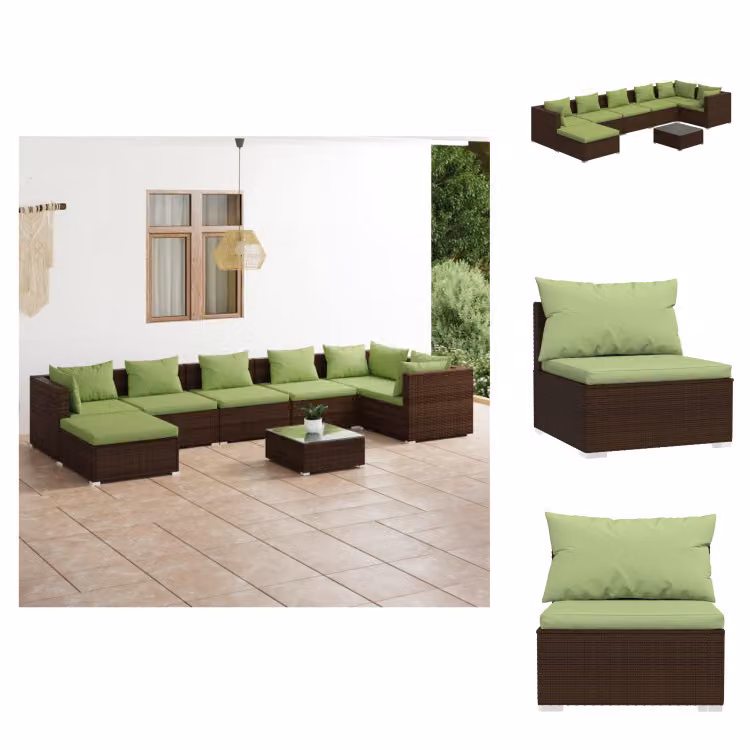 vidaXL set salotto da giardino 8 pezzi con cuscini in poly rattan marrone - Set di mobili da giardino