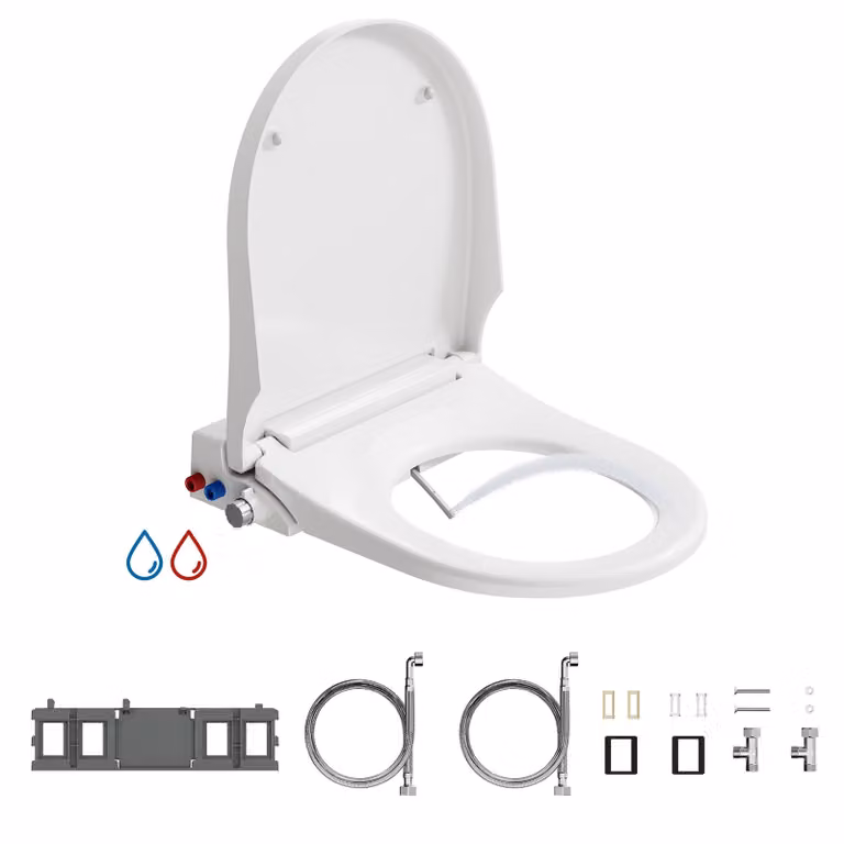 HOROW - Sedia per WC con funzione bidet, senza alimentazione elettrica, stile giapponese. Regolazione dell'acqua calda/fredda e della pressione, ugello regolabile e removibile