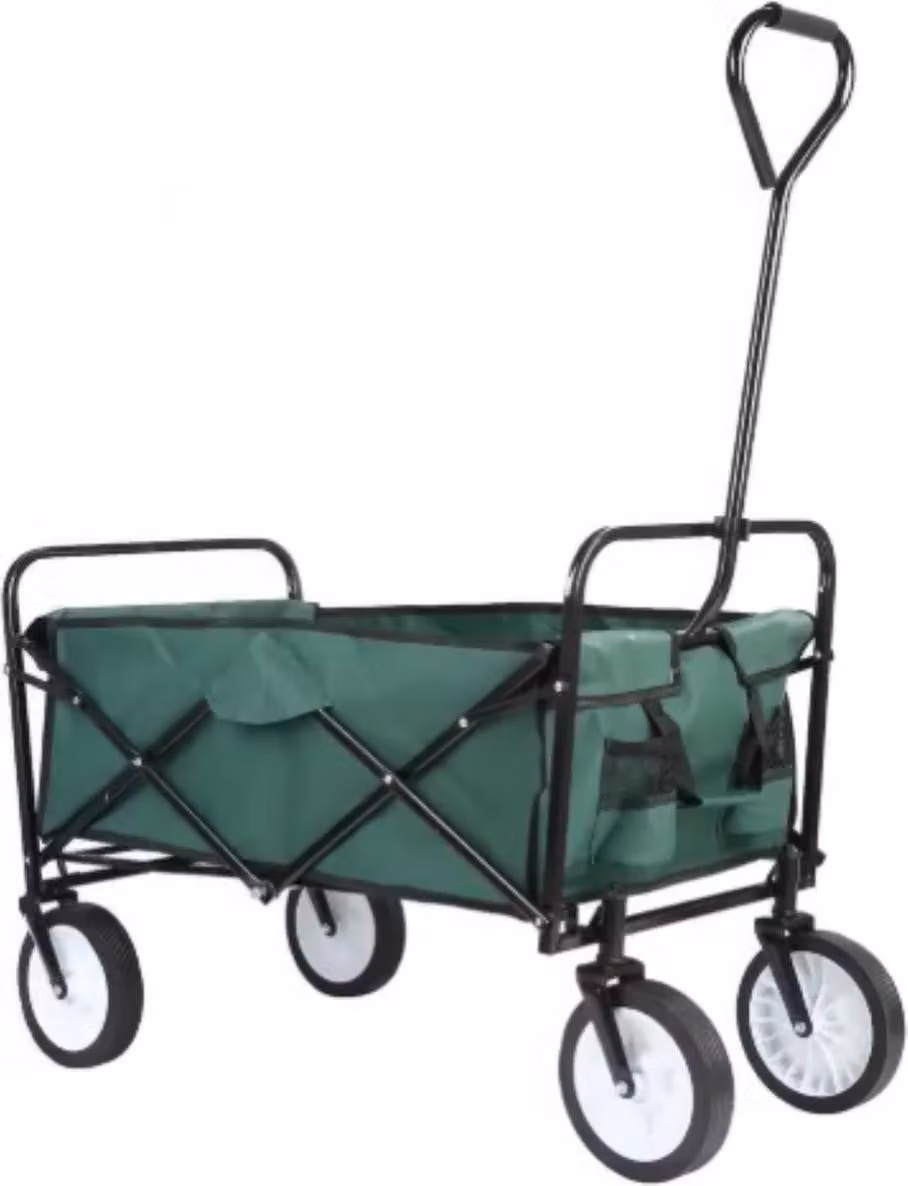 Bolderkar - Verde - Carrello da spiaggia - Carrello da giardino pieghevole - Con barra di spinta - Per uso esterno - Portata 115 kg - Per tutti i terreni