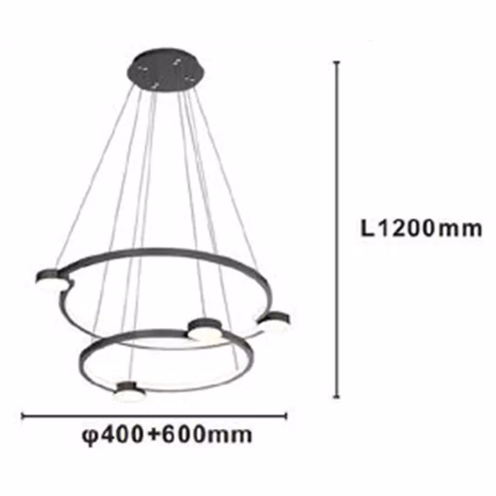 Trade Shop Lampadario a Sospensione LED Moderno con 2 Cerchi e Telecomando, Nero, 60W – 2