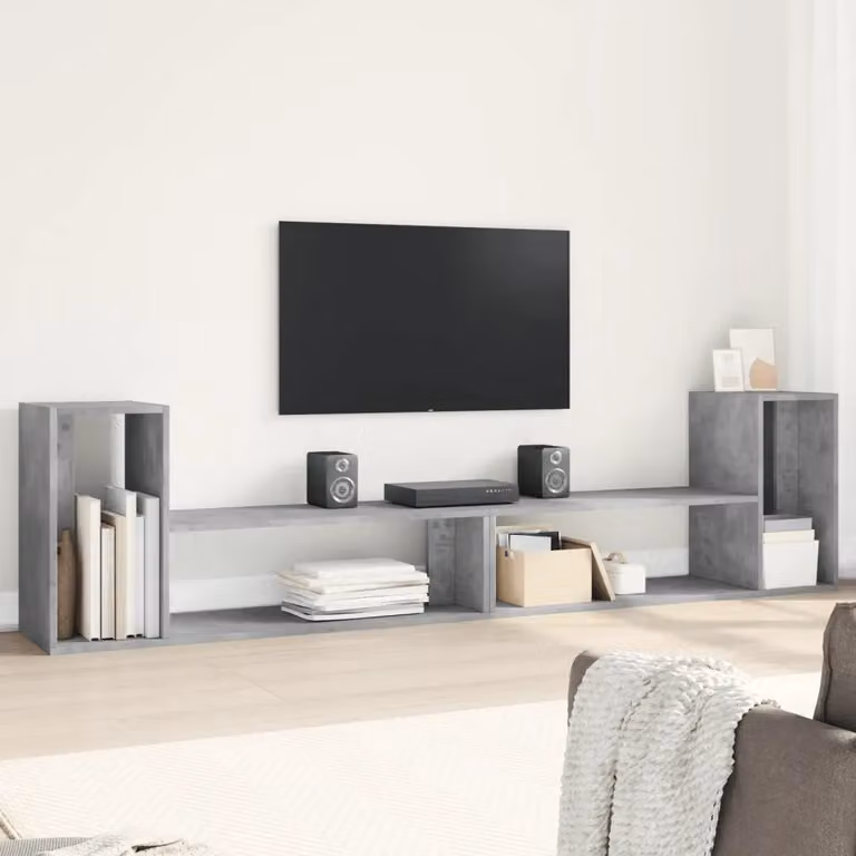 Mobile TV moderno vidaXL in legno e MDF grigio cemento con scomparti multimediali