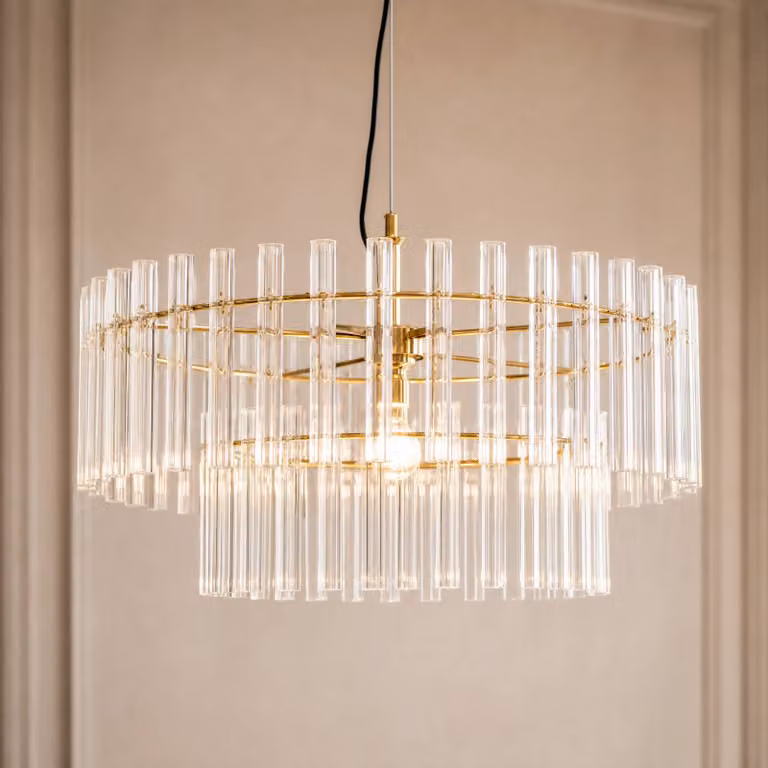 Lampada a sospensione Leanna Lucande, dimmerabile, Chiaro / Trasparente, Soggiorno / Sala da pranzo, Vetro, Moderno, Lampada a sospensione