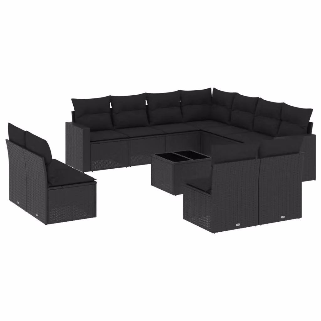Set Divani da Giardino vidaXL 12 Pezzi in Polyrattan Nero con Cuscini e Tavolino da Esterno – 2