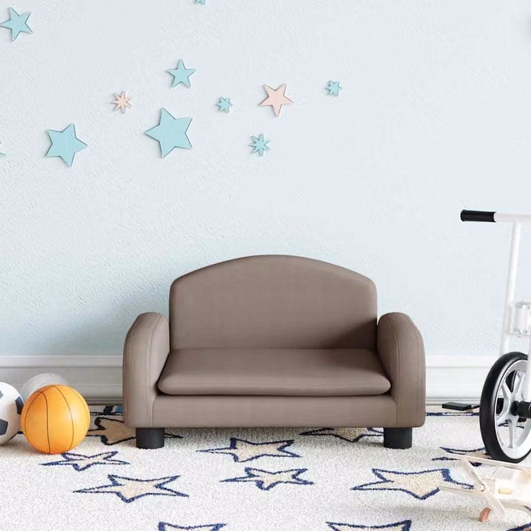 Divano per bambini vidaXL in tessuto beige e grigio con struttura in legno di pino L/P/H: 50 x 40 x 30 cm
