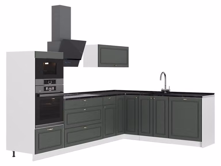 Cucina angolare completa Vicco Fame-Line Verde-oro rustico/Bianco 287 x 207 cm senza piano di lavoro, Model 63536