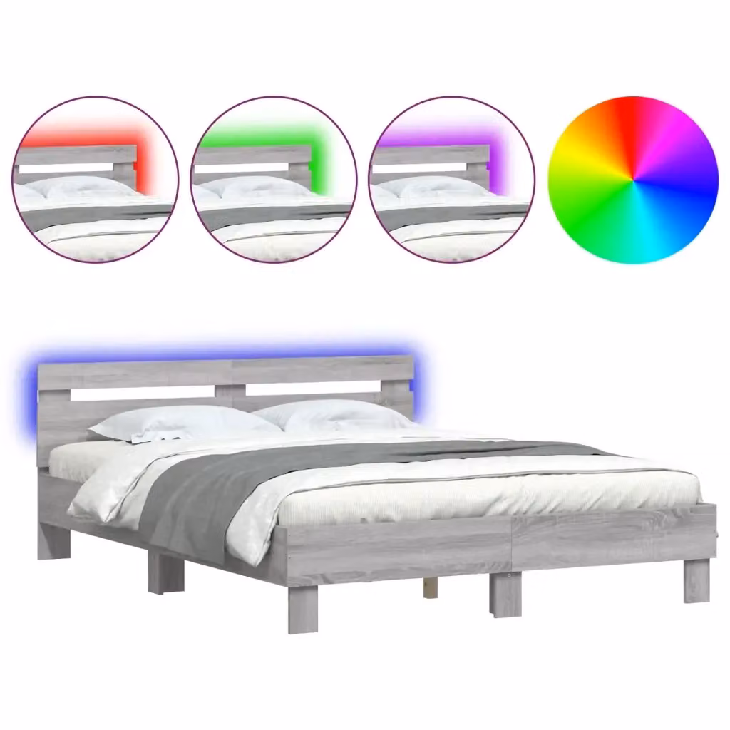 Letto con testiera, illuminazione LED e porta di ricarica USB vidaXL, Grigio, L/P/H: 140 x 200 x 145 cm – 2