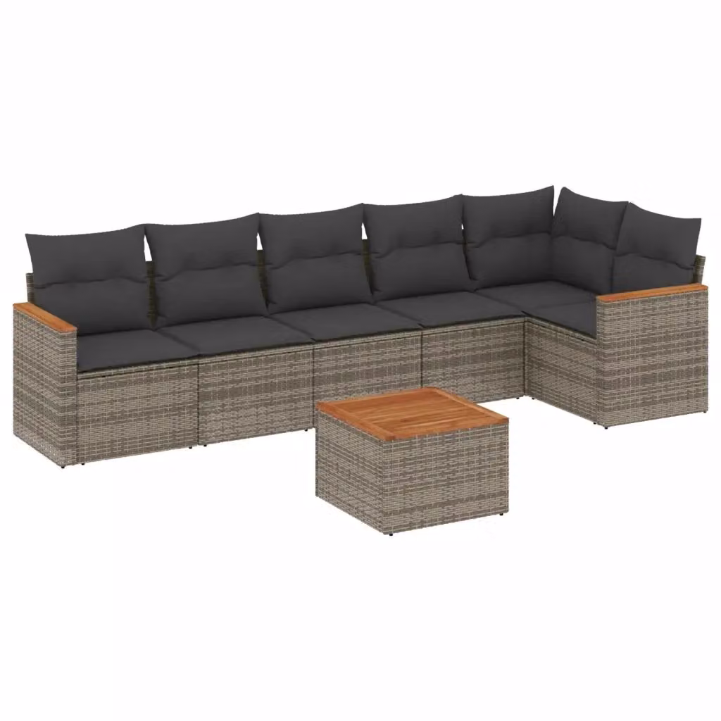 vidaXL Set Divani da Giardino 7 pz a L con Cuscini Grigio in Polyrattan e Acciaio – 2