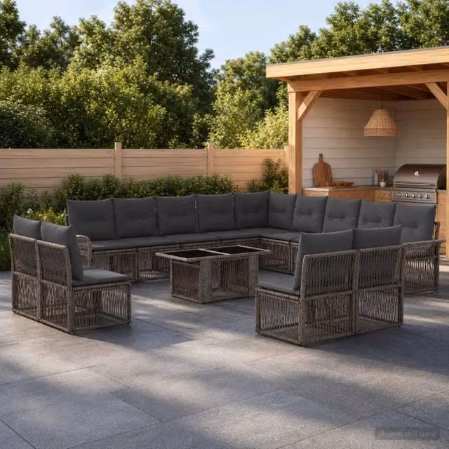 Set Divano da Giardino vidaXL a Forma a U in Polyrattan con Tavolino, Grigio e Antracite