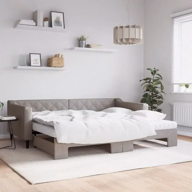Divano Letto Estraibile vidaXL in Tessuto Beige con Cassetto per Soggiorno e Camera da Letto L/P/H: 223 x 90 x 67 cm