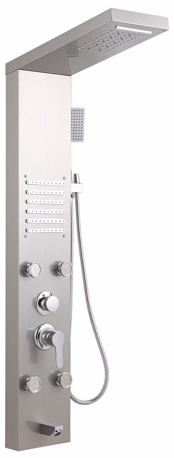 Pannello doccia Ikodm 5 in 1 con LED, getto a pioggia e funzione massaggio, argento