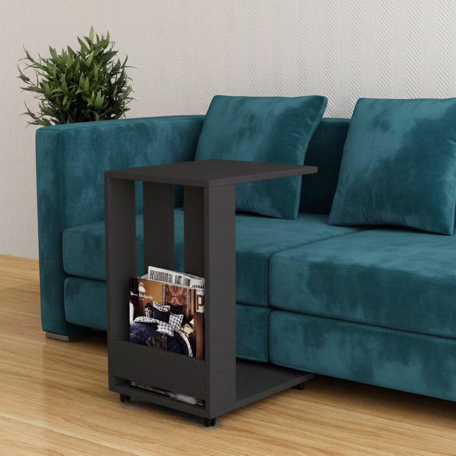 Dmora Tavolino da Salotto Kyant 45x37x60h cm Nero Antracite, Portariviste Forma Rettangolare
