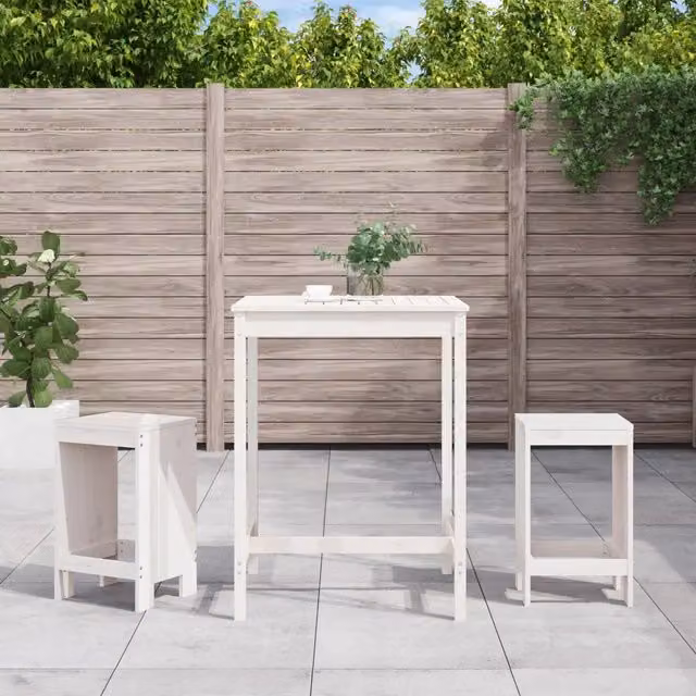 Set Bar da Giardino 3 pz Bianco in Legno Massello di Pino 3157734