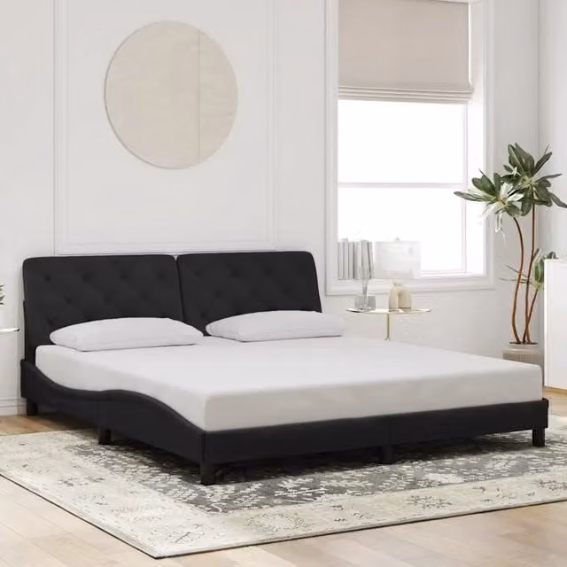 Giroletto vidaXL in Velluto Nero con Doghe in Legno L/P: 180 x 200 cm