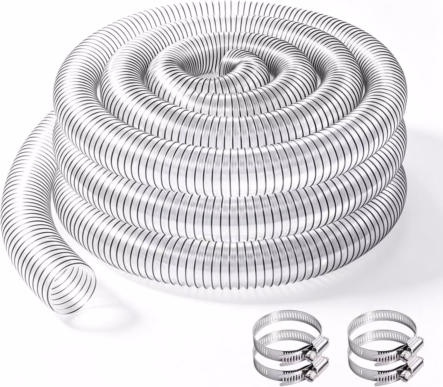 Tubo di aspirazione in PVC trasparente, da 50 mm, con molla in acciaio integrata, per officine