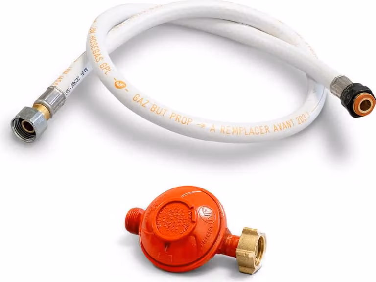 Riduttore di pressione gas PROPANO 37 mbar + Tubo flessibile gas butano/propano 1,00 m