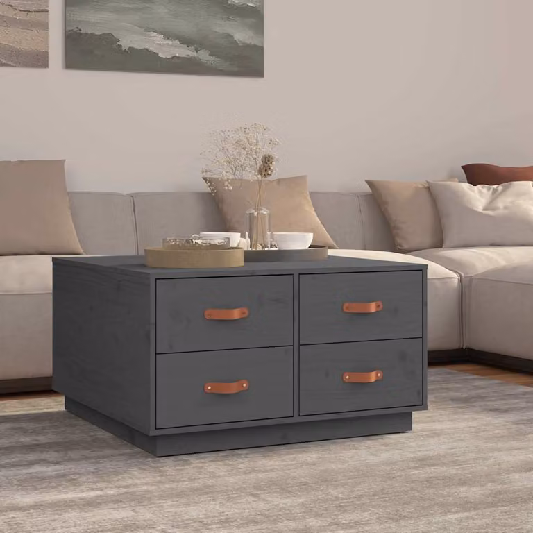 vidaXL Tavolino da Salotto Moderno Grigio in Legno di Pino L/P/H: 80 x 80 x 45 cm